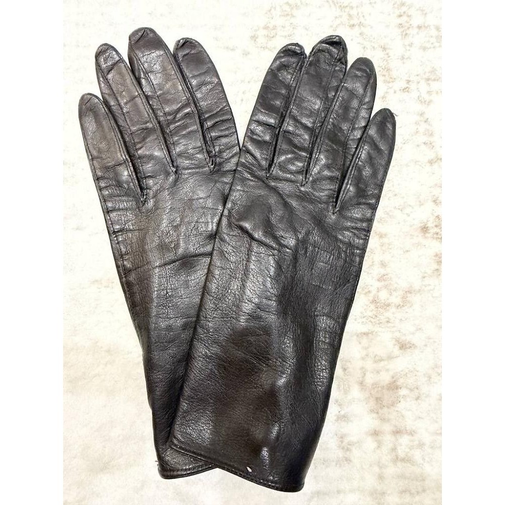 VTG 50s Black Leather Button Wrist Dress Gloves S
